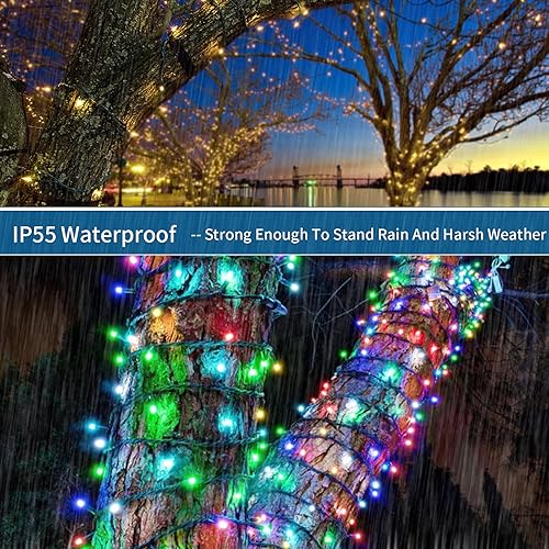 Miniatura 4 de OUTYLTS Guirnalda de luces de Navidad para interiores y exteriores, 110 pies, 300 luces LED que se extienden 9 modos de cambio de color, luces de