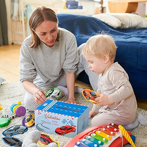 Miniatura 8 de H1vojoxo 40 cajas de autos de carreras para el día de San Valentín para niños, tarjetas del día de San Valentín y buzón para intercambio en el aula,
