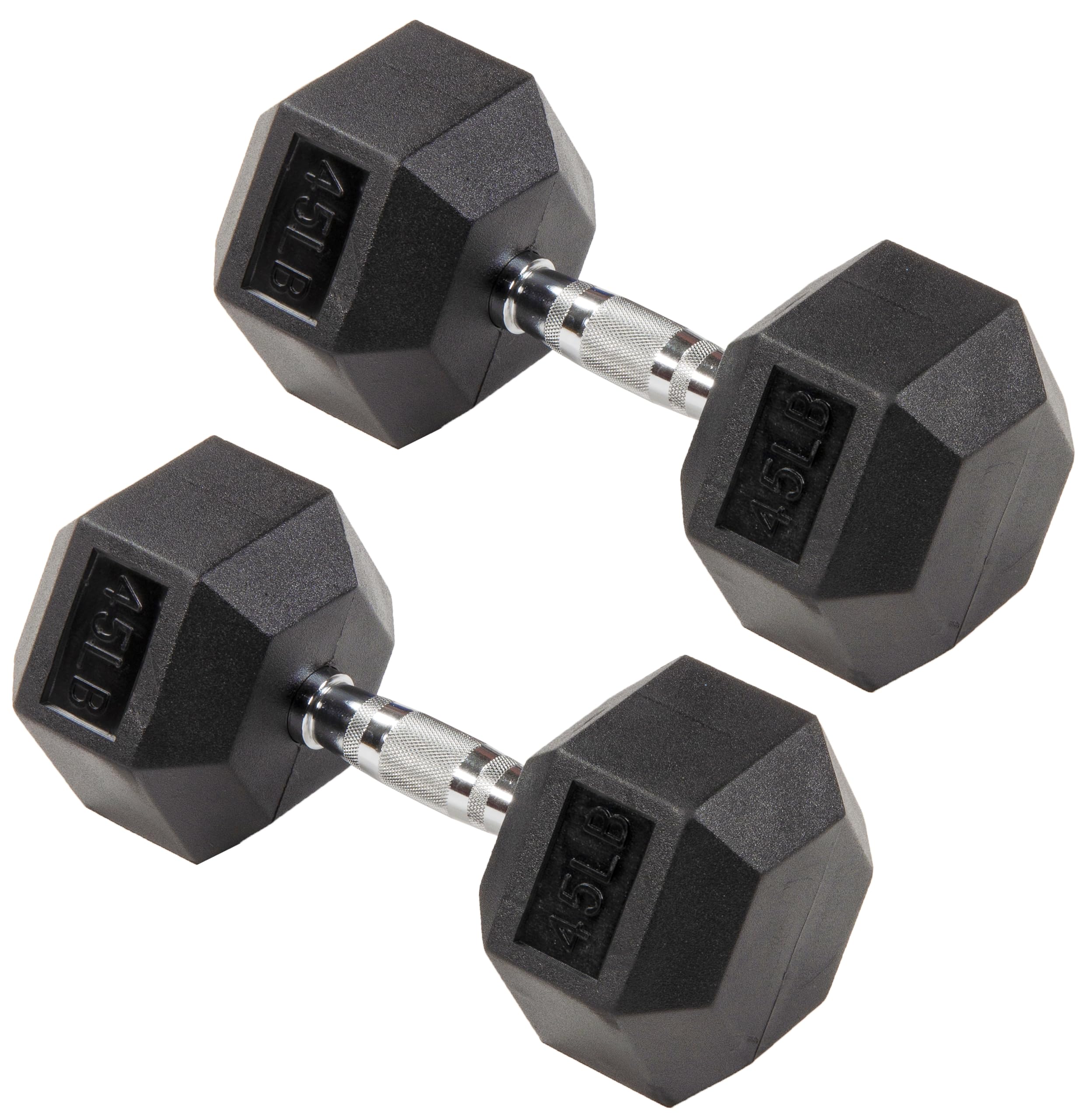Signature Fitness Premium Rubber Encased Hex Dumbbell, Pair or Single, 10-100 Pounds