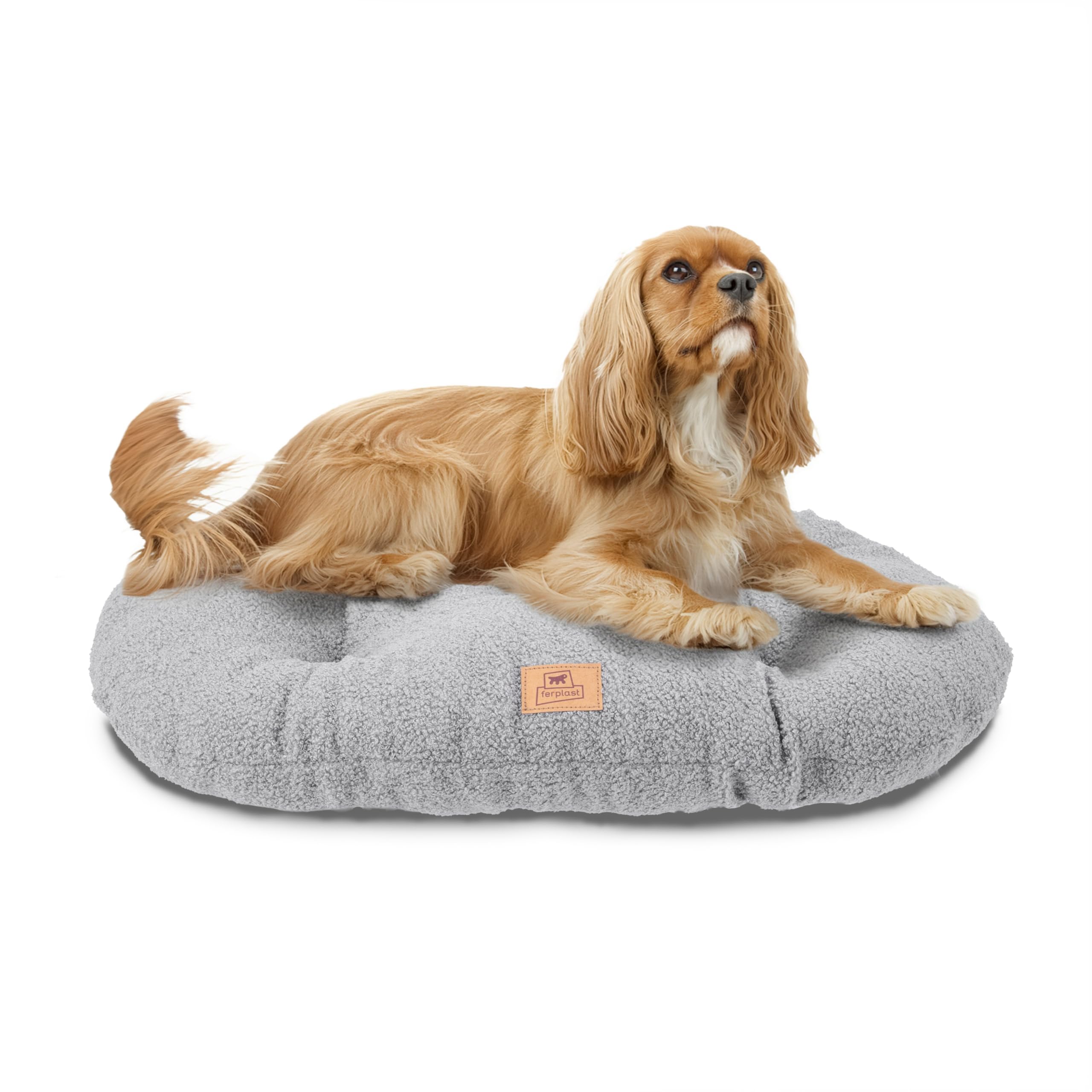 Ferplast Dog Bed Cushion for Medium-Sized Dogs, Cat Bed, Washable Synthetic Bouclé Fabric, Soft Padding, 65 x 42 x 4 cm. Grey