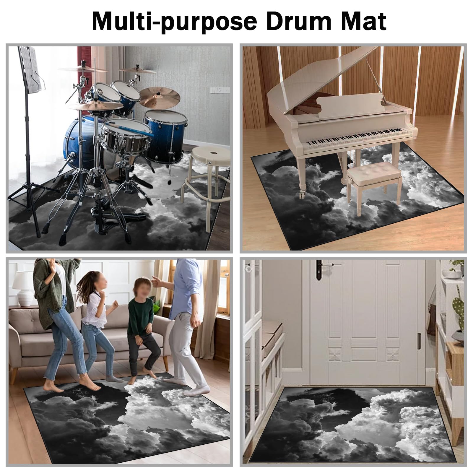 Tappetino Insonorizzato Batteria Drum Tappetino per Batteria e Percussioni Tappeto a Tamburo Tappeto per Batteria Elettrica Tappeto per Batteria Acustica Tappeto Antiscivolo Batteria 230 x 180 cm