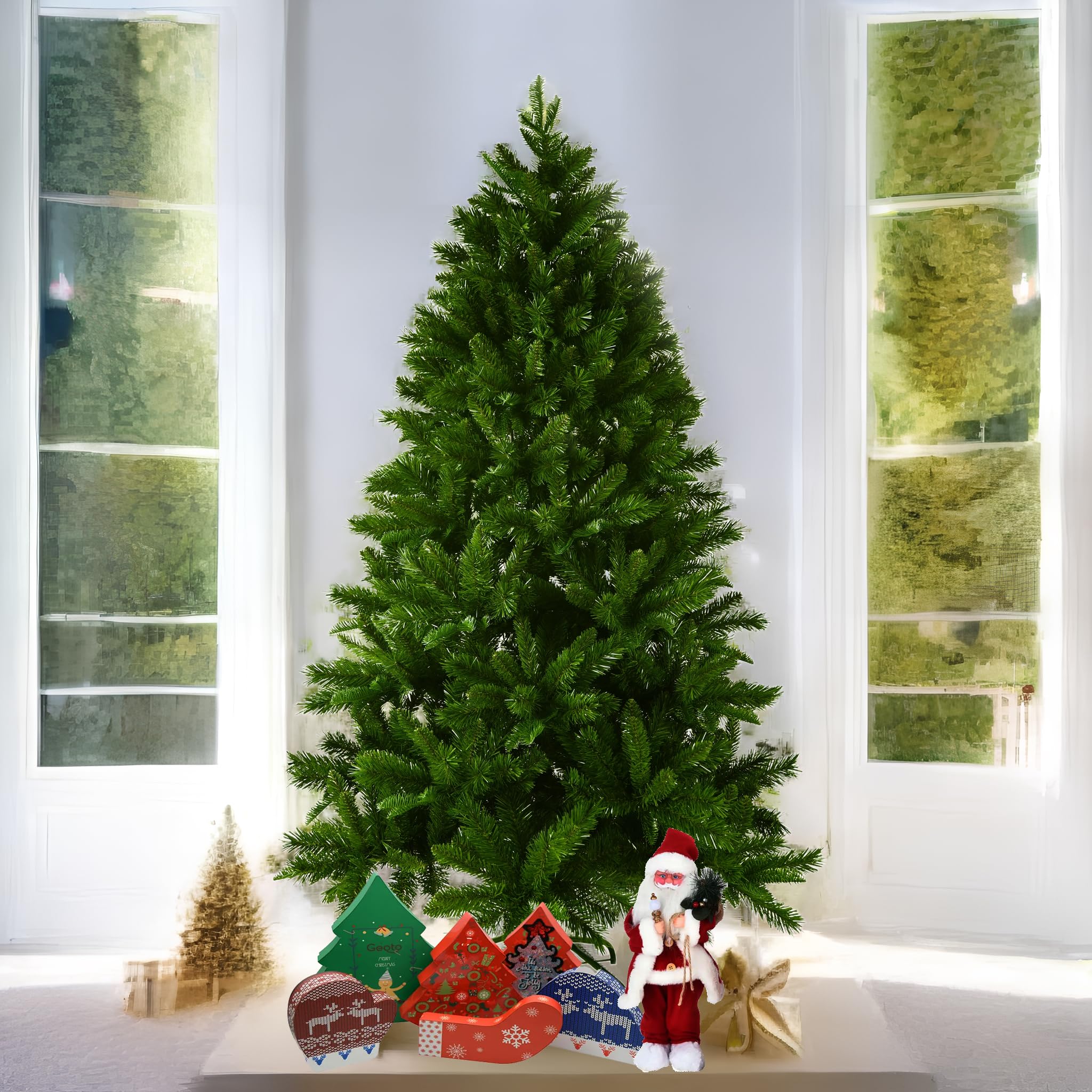 CVHfhjTG christmas tree, Unlit Artificial Holiday Green Spruce PE/PVC with Branch Tips, with Foldable Metal Stand for Home Office(6FT)