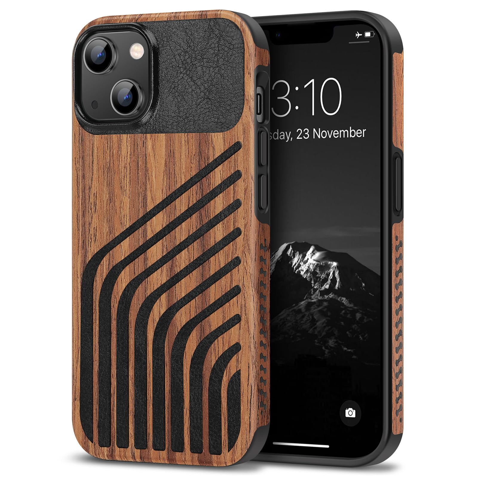 Coque iPhone 14 Plus étui hybride robuste bois et cuir - 8