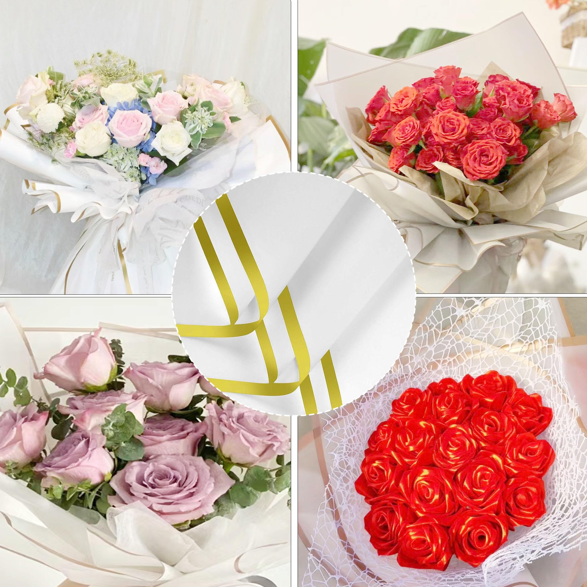 20 fogli di carta da regalo per bouquet, carta dorata per fiori fai