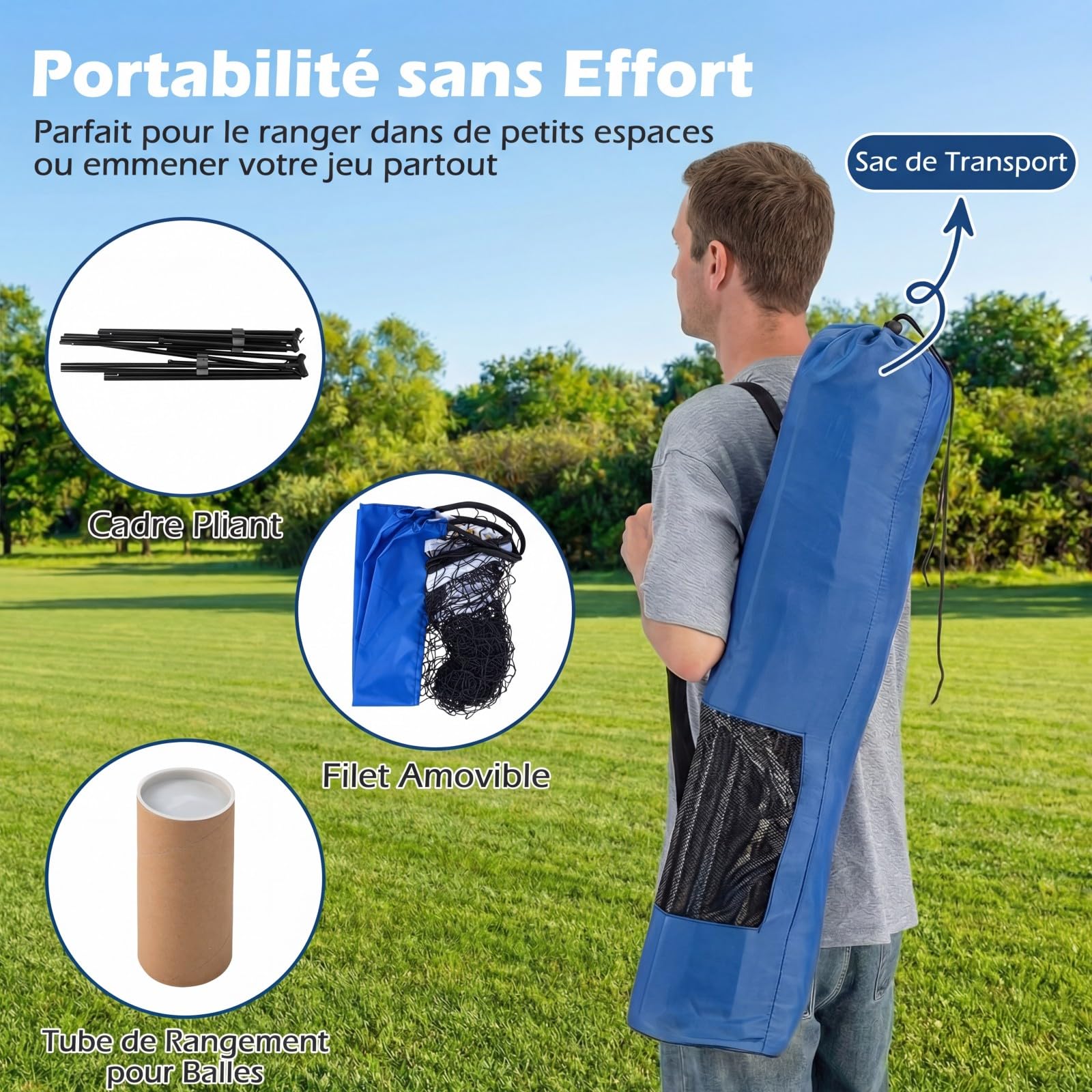 COSTWAY Filet de Badminton Portable 3,1/4,2/5,1M, Set de Badminton à Hauteurs Réglable avec 2 Volants Repose-Pieds Coussinets de Serrage Sac de Transport, pour Jardin Plage