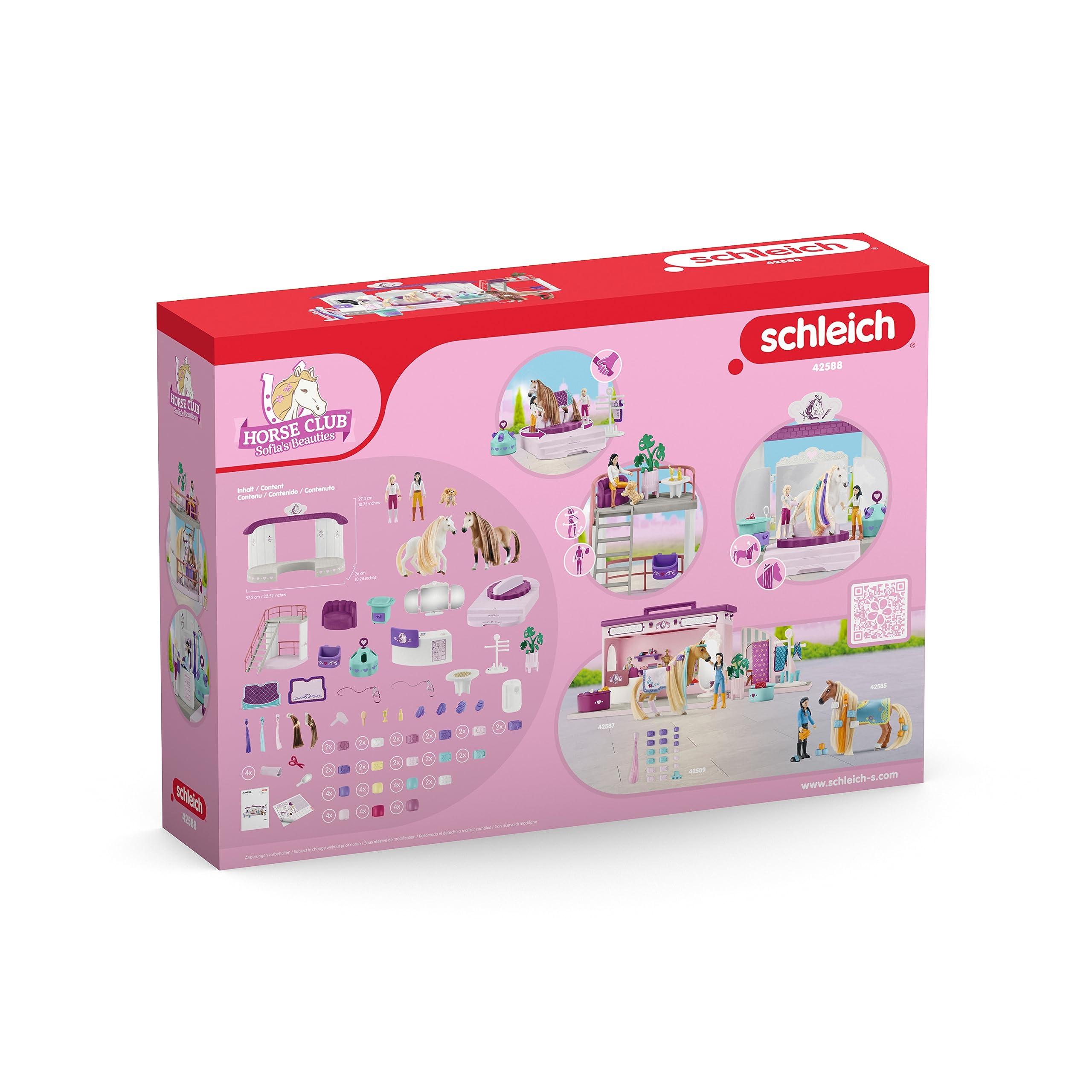 schleich | Salon piękności dla koni 42588 | zestaw z figurkami, wieloma funkcjami i licznymi akcesoriami | prezent dla chłopców i dziewczynek | zestaw do zabawy | 99 elementów