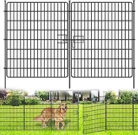 NANYEZH 15 Panels No Dig Rustproof Metal Garden Fence with Gate - 32"H x 36'L Black Animal Barrier for Dogs, Rabbits, Yard & Patio