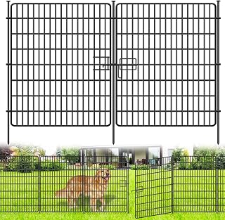 NANYEZH 15 Panels No Dig Rustproof Metal Garden Fence with Gate - 32"H x 36'L Black Animal Barrier for Dogs, Rabbits, Yard & Patio