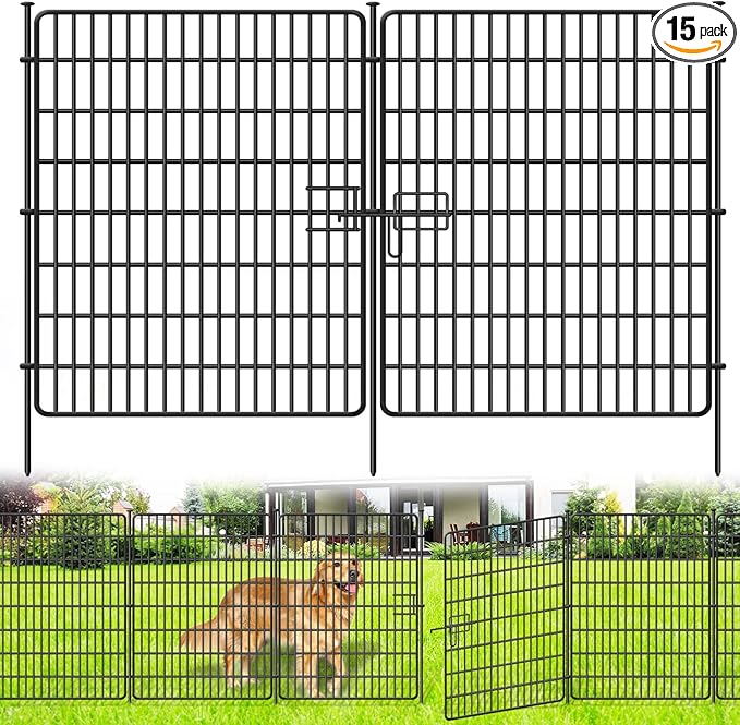 15 Panels No Dig Fence with Gate, 32 in(H) X 36 ft(L) Garden Decorative Fence Animal Barrier for Dogs, Rustproof Metal Garden Edging Border for Outdoor, Yard, Patio, Black