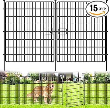 15 Panels No Dig Fence with Gate, 32 in(H) X 36 ft(L) Garden Decorative Fence Animal Barrier for Dogs, Rustproof Metal Garden Edging Border for Outdoor, Yard, Patio, Black
