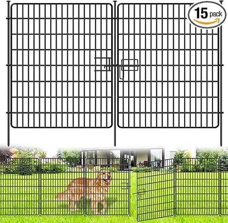15 Panels No Dig Fence with Gate, 32 in(H) X 36 ft(L) Garden Decorative Fence Animal Barrier for Dogs, Rustproof Metal Garden Edging Border for Outdoor, Yard, Patio, Black
