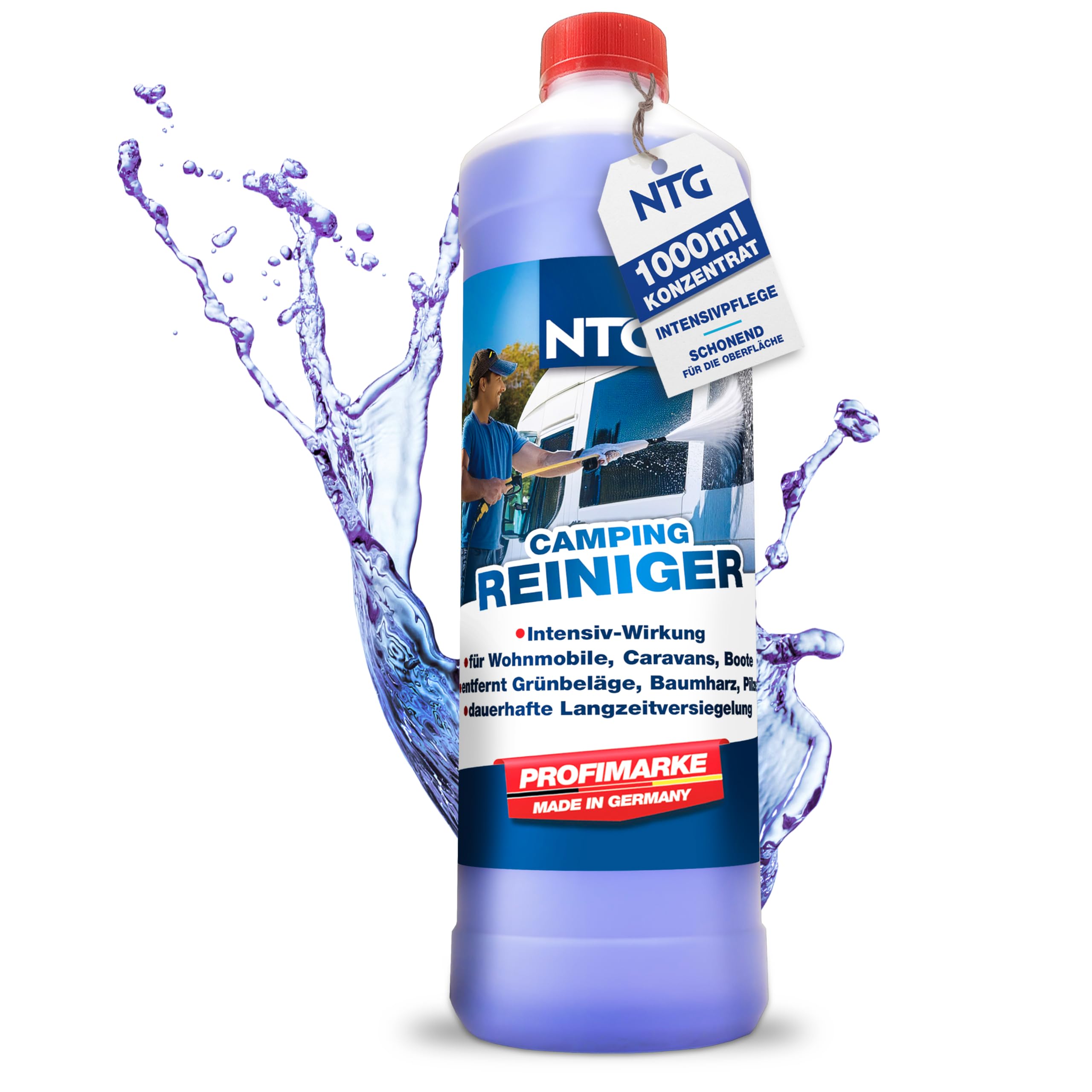 NTG Limpiador de alta potencia para caravanas y autocaravanas (1000 ml) para limpieza exterior, eficaz contra rayas de lluvia, suciedad y manchas, cuidado de caravanas, limpiador de ventanas, sellado