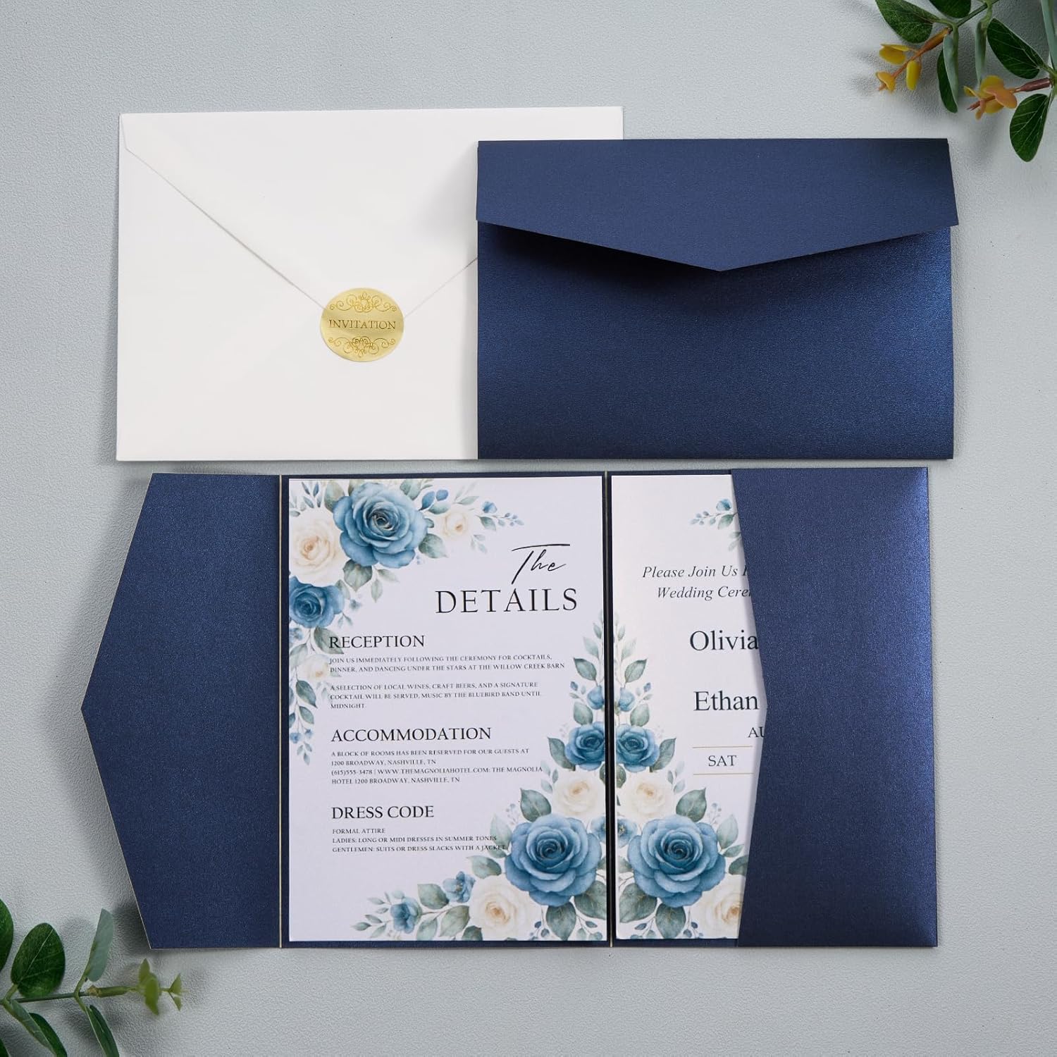 AdasBridal 25PCS Navy Blue Wedding Invitation with Blank Invitation Cards Envelopes for Wedding Bridal Baby Shower Quinceañera Business Event Birthday Party Invites