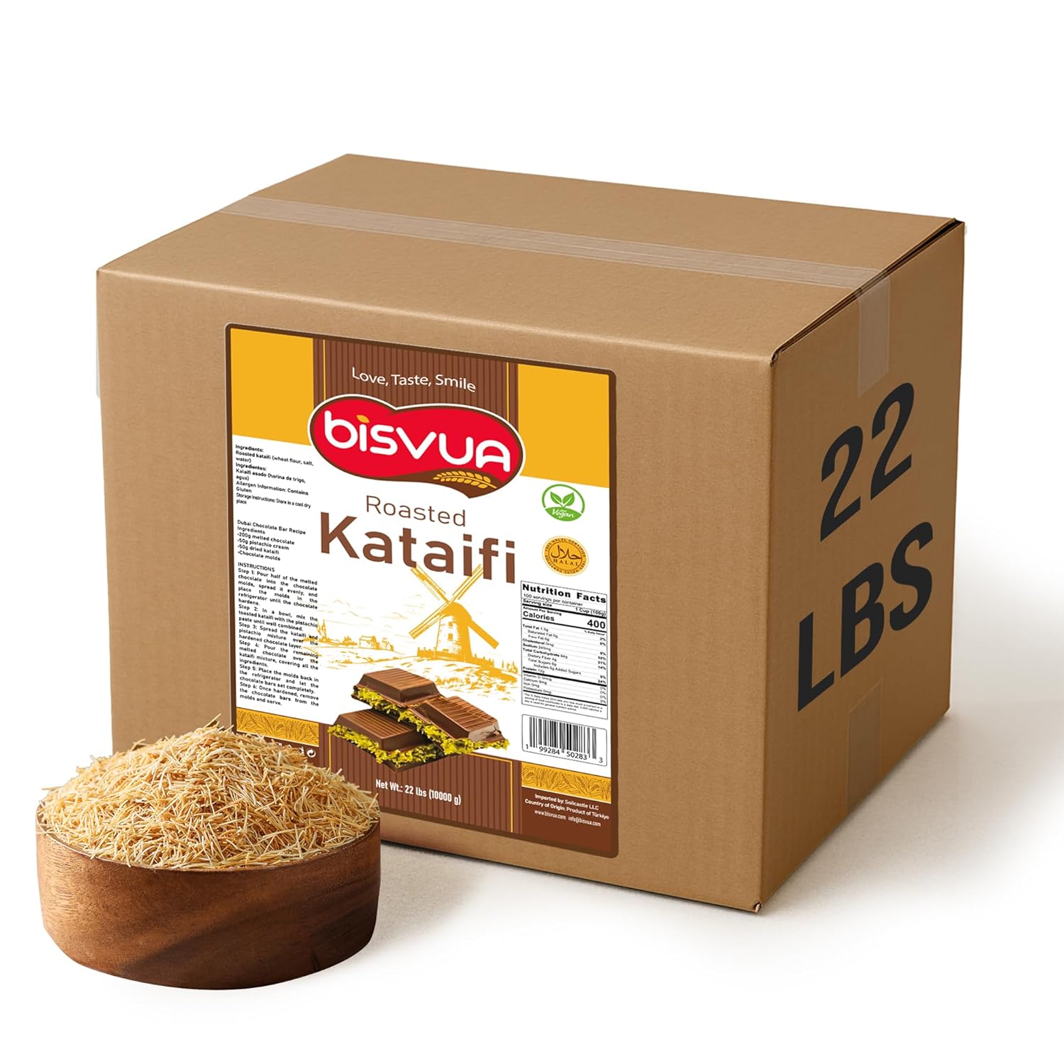 BISVUA Premium Roasted Kataifi 10 kg (22 lbs) – Golden Toasted Shredded Fillo Dough for Dubai Chocolate Bars, Pistachio Cream Recipes, Kunafa, Knafeh & Crunchy Dessert Creations