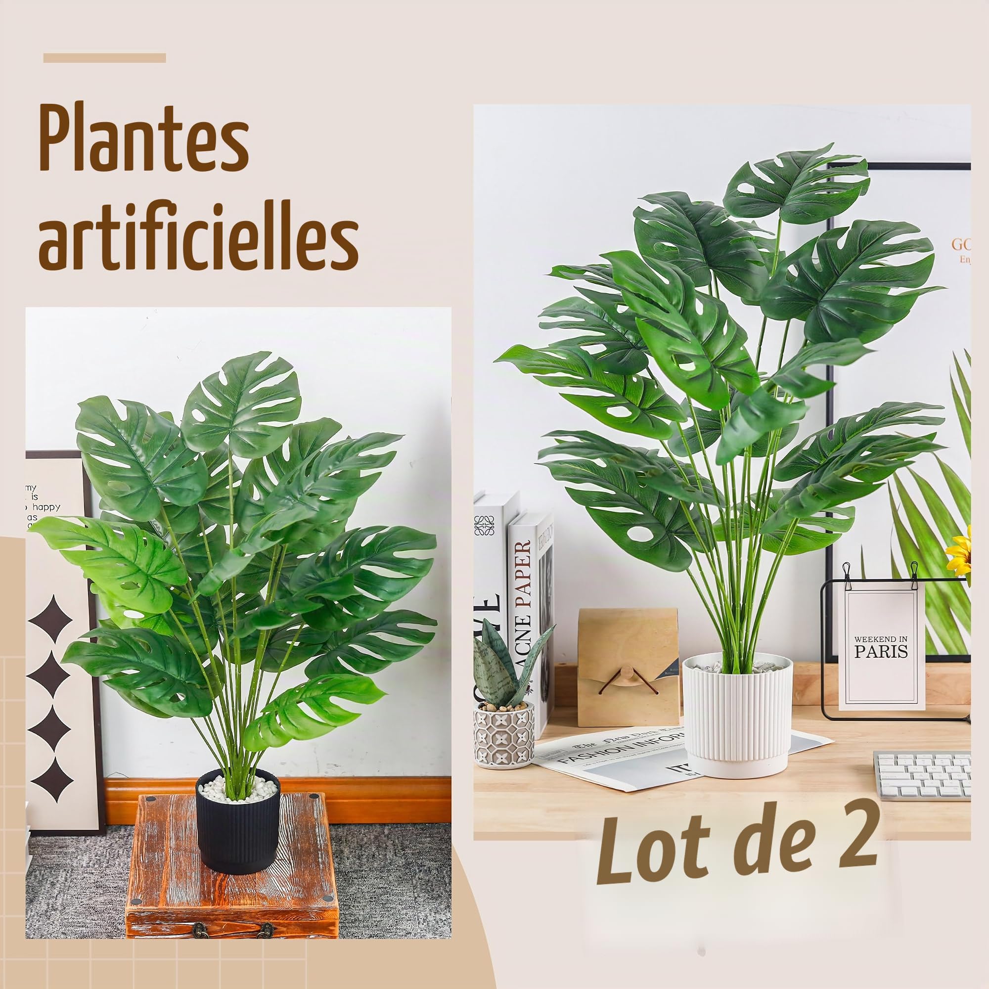 BTSD-home Plantes artificielles Monstera de 71 cm, grandes plantes artificielles hautes pour la décoration d’intérieur et d’extérieur de la maison, du bureau, de la salle de bain et de la chambre