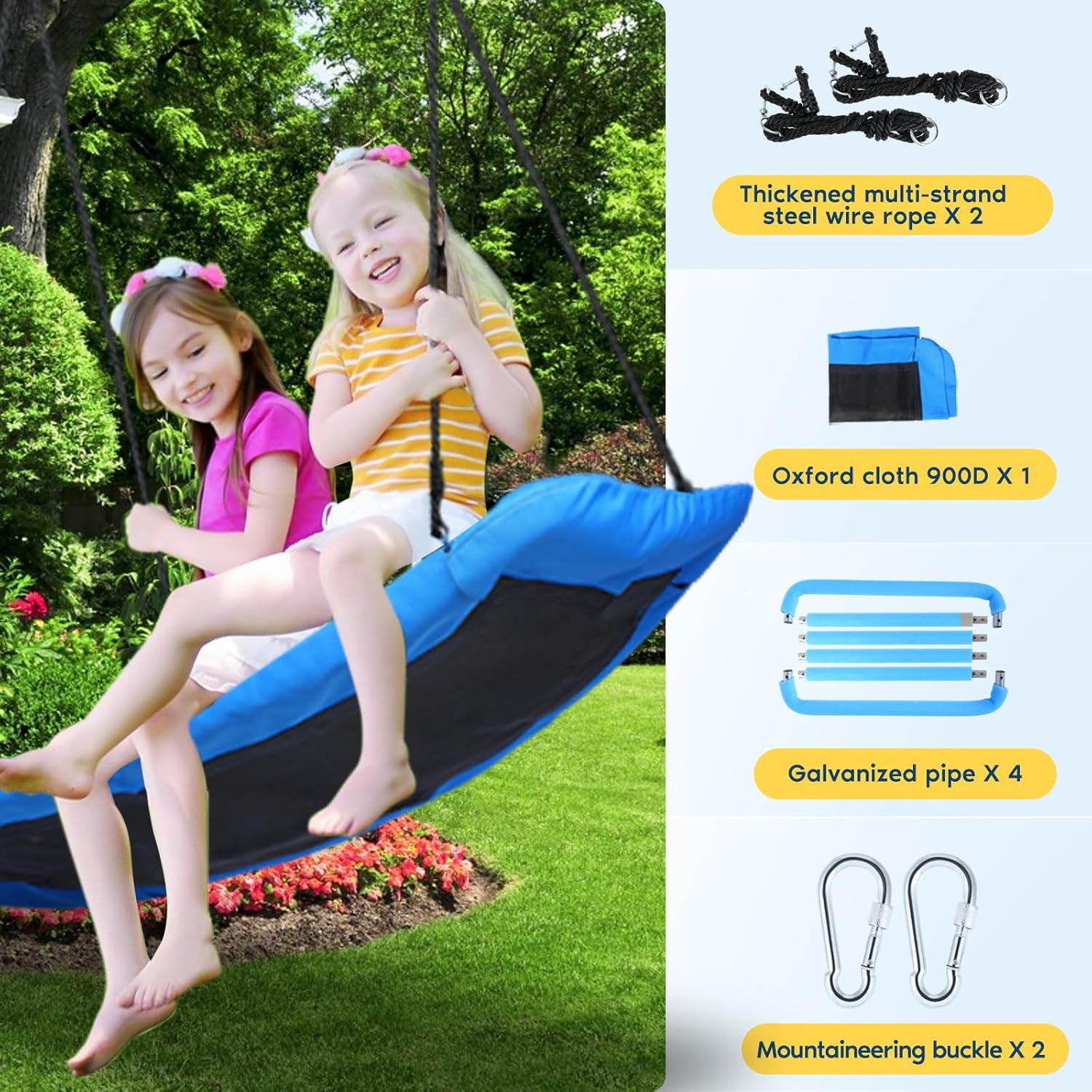 800lbs 60" Platform Tree Swing for Kids and Adults Comfortable Outdoor Swing with Steel Frame for Backyard,Blue