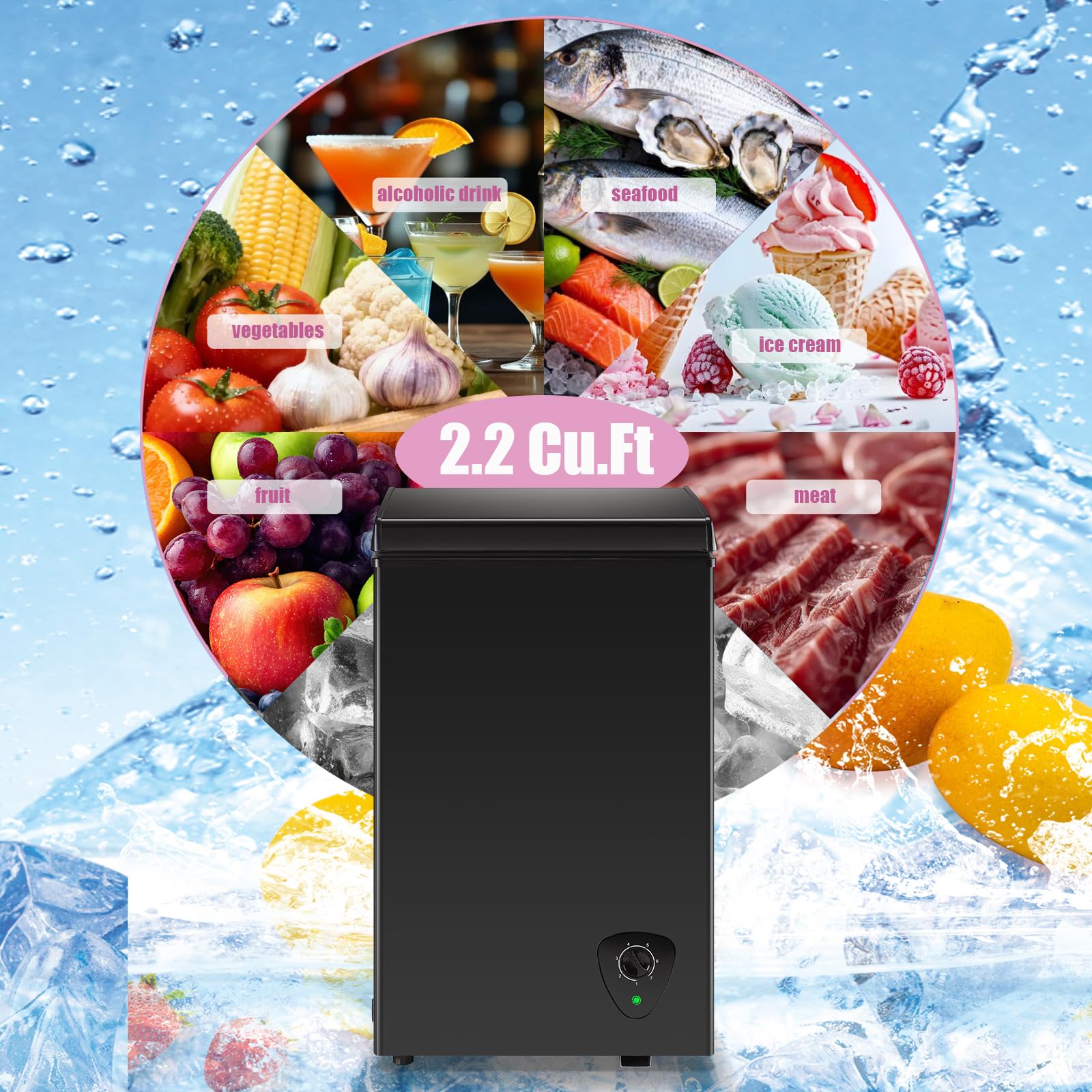 Chest Freezer 2.2 Cu.Ft Small Deep Freezer Adjustable Temperature 7 Thermostat and Energy Saving Removable Basket for Garage Basement Dorm Apartment Kitchen Business, Black on Fridge.com