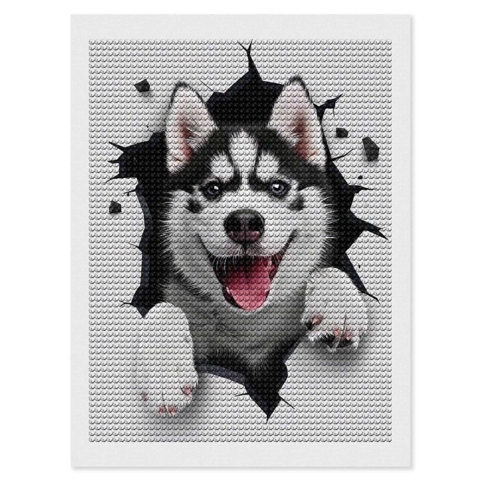 Junmoney Siberian Husky Dog Diamond Art Kit 12"x16", Bedroom Decor, Adhesive Canvas, Full Kit Included, Thoughtful Present, Birthday Gift