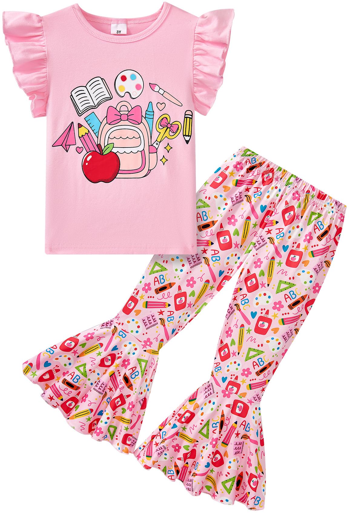 Little Girls 2 Piece Outfits Ruffle Sleeve Unicorn Sweatshirts Top and Leggings Set School Outfits Kids Clothing Set