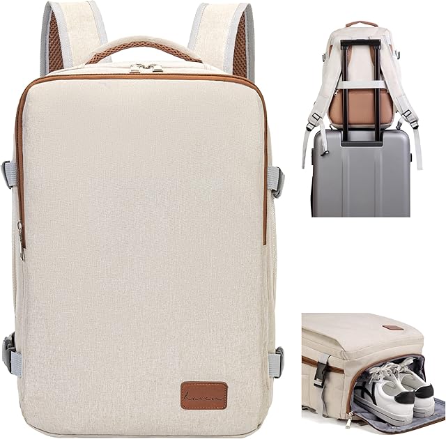 Large Travel Backpack Women Carry On Bag Men Weekend Hand Luggage Rucksack Cabin Size Laptop Backpack Fit 15.6 Inch Laptop Casual Daypack for Work School Trip USB Charging Port Shoes Compartment