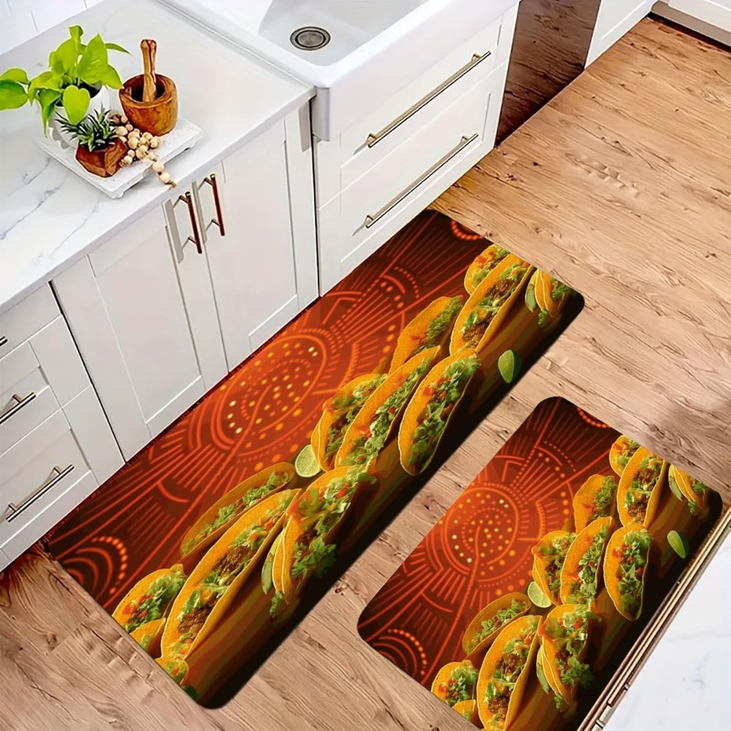 Food Pattern Funny Kitchen Mats with 2PCS Non-Slip Washable,Kitchen Rug Heavy Duty Durable, Floor Mats for Kitchen,Office,Sink,Laundry