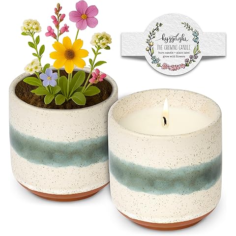 Hyggelight - The Growing Candle, Lavender Scented, 8.5oz Ceramic Pot, Single Wick Aromatherapy Candles, 100% Soy for Women and Men, Edith