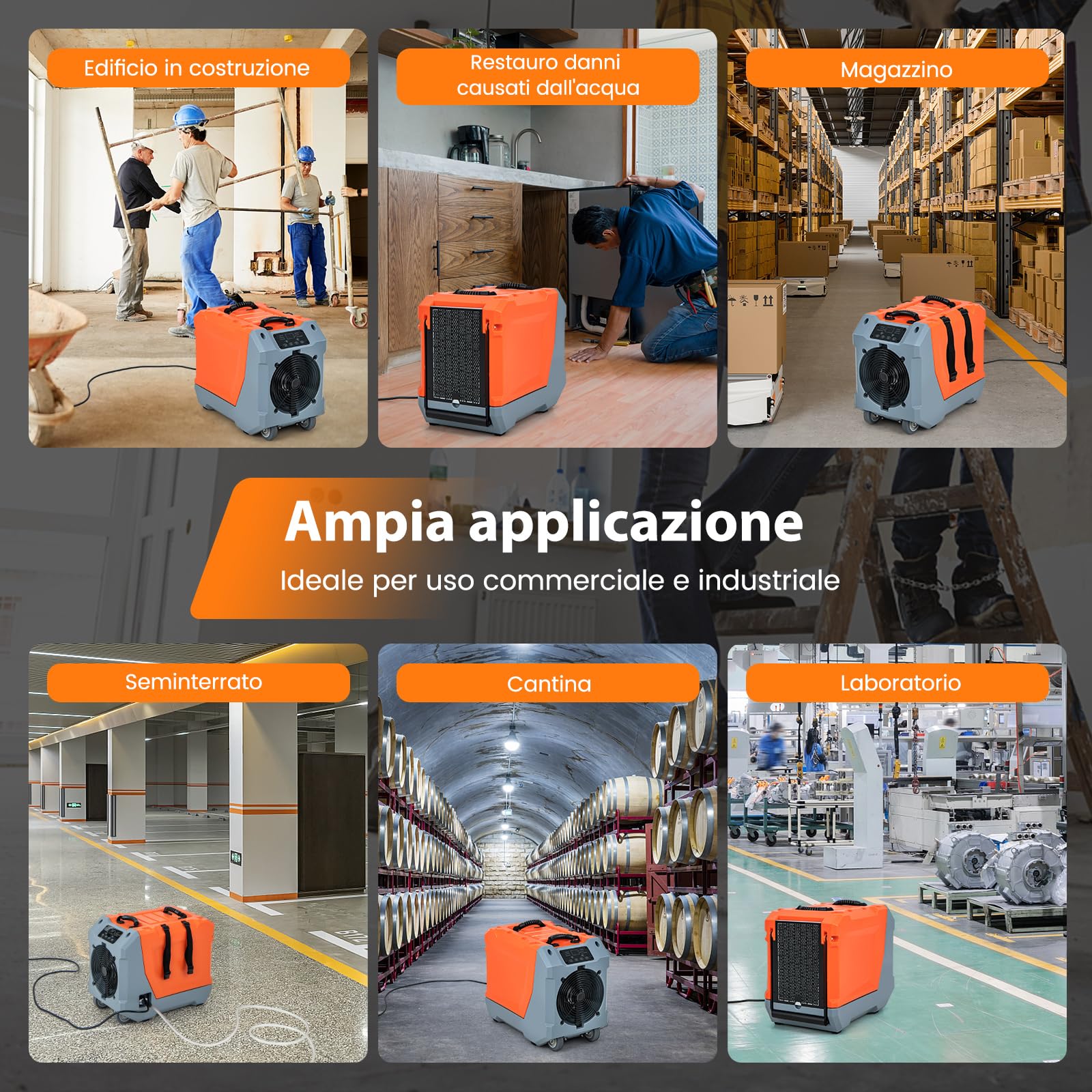 COSTWAY Deumidificatore Commerciale 85 L/Giorno, Deumidificatore con Pompa e Tubo di Scarico, Sbrinamento Automatico, 2 Ruote e Maniglia Pieghevole, Timer 24H, per Cantina Magazzino (Arancione)