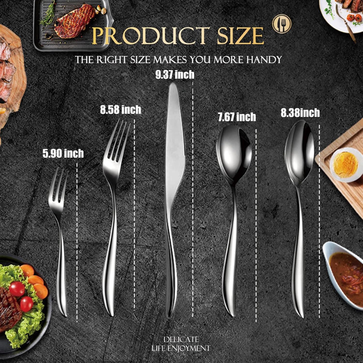 60-Piece Exquisite Silverware Set, Stainless Steel Flatware Set, Cutlery Set for 12, Fork Spoon Knife Set Eating Utensils Tableware Set for Kitchens, Dishwasher Safe (60pcs, Set 1)