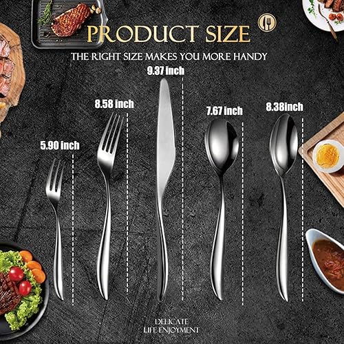 Miniatura 3 de Exquisito juego de cubiertos de 60 piezas, juego de cubiertos de acero inoxidable, juego de cubiertos para 12, juego de cuchillos de tenedor, juego