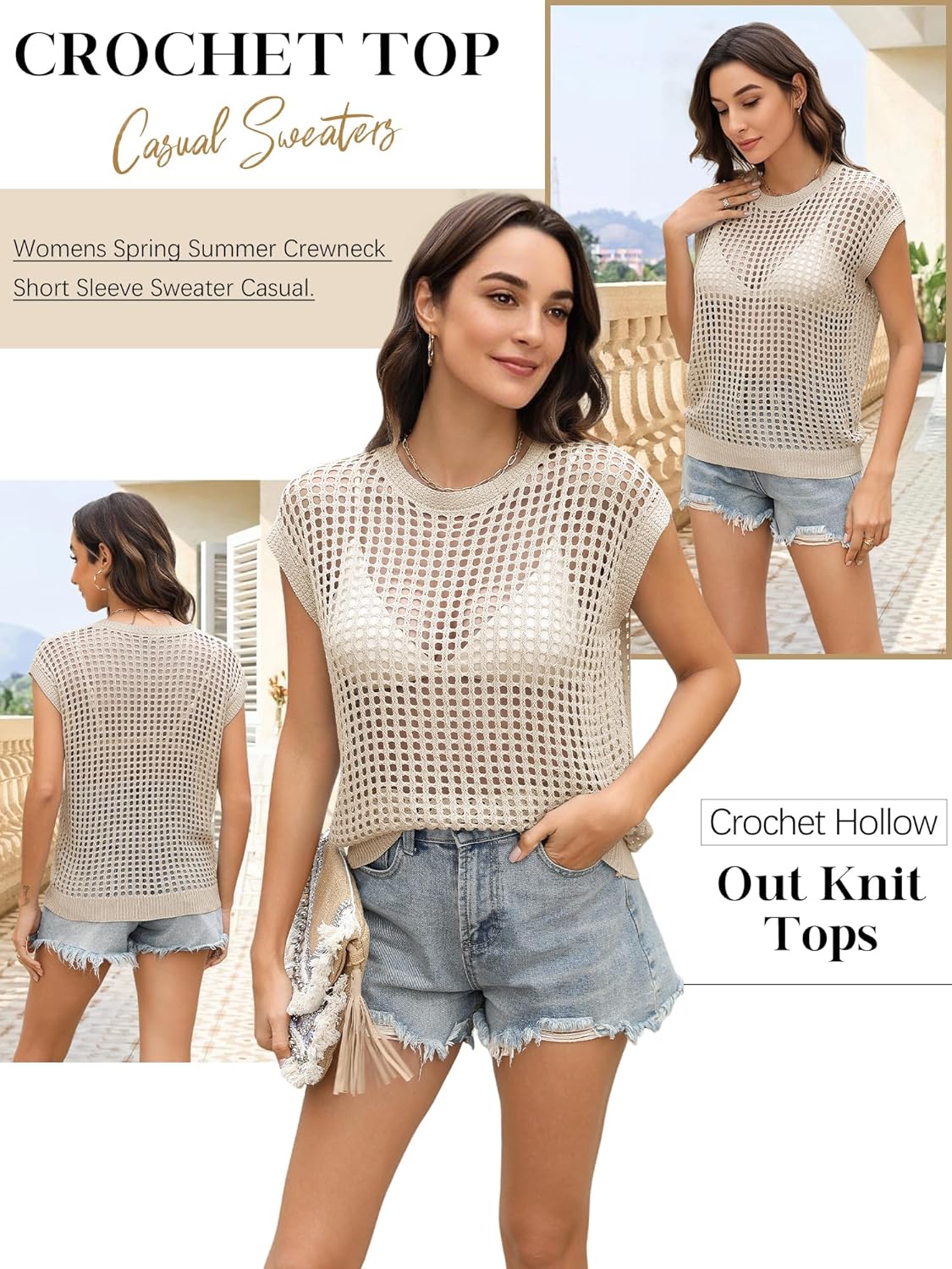 Womens Summer Crochet Tops Hollow Out Cap Sleeve Cover Up Tank Top Pullover Sweater Vest Beach Vacation Clothes - Image 6
