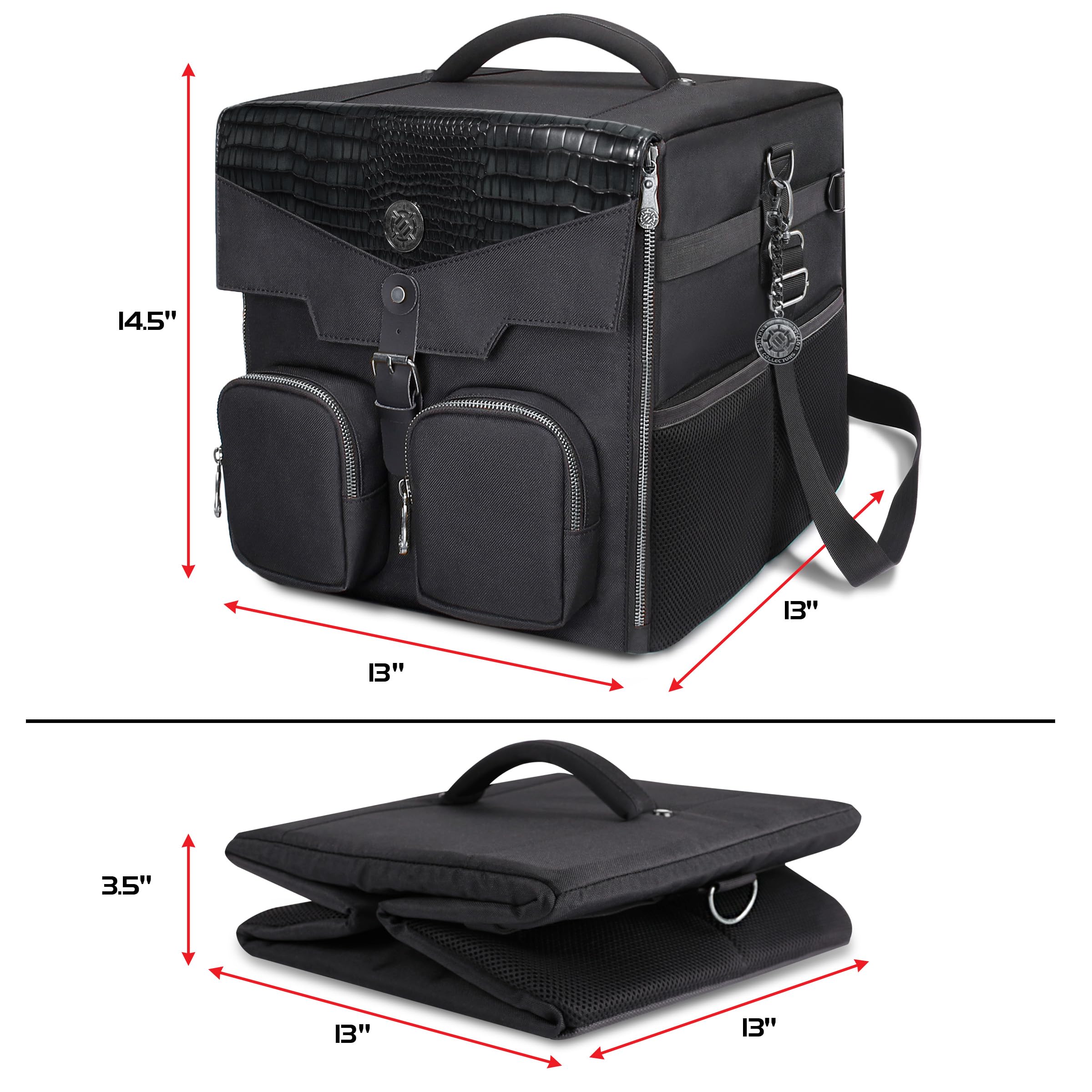 ENHANCE Bolso de Hombro Juegos Mesa - Edición de Coleccionista con Correa el Hombro y Bolsillos Accesorios Como Dados, Cartas y Más - Estuche Reforzado que Protege tus Juegos Mesa (Dragón Negro)