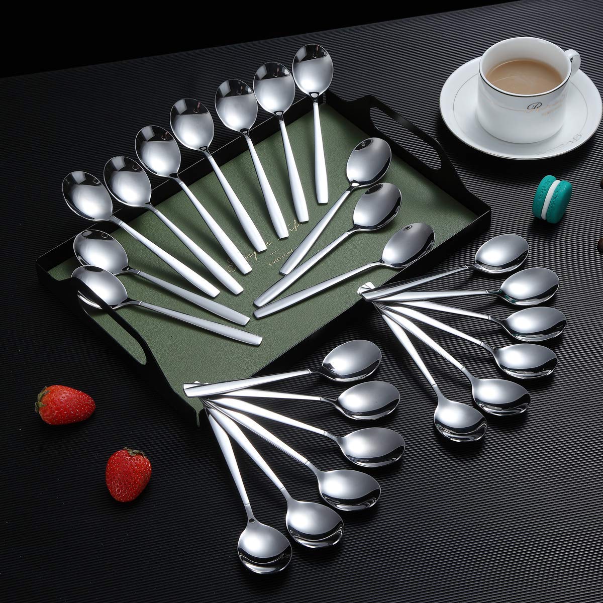 Berglander 4-Piece Gold Plated Teaspoons – 6.3" Stainless Steel Titanium Plating Dessert Spoons