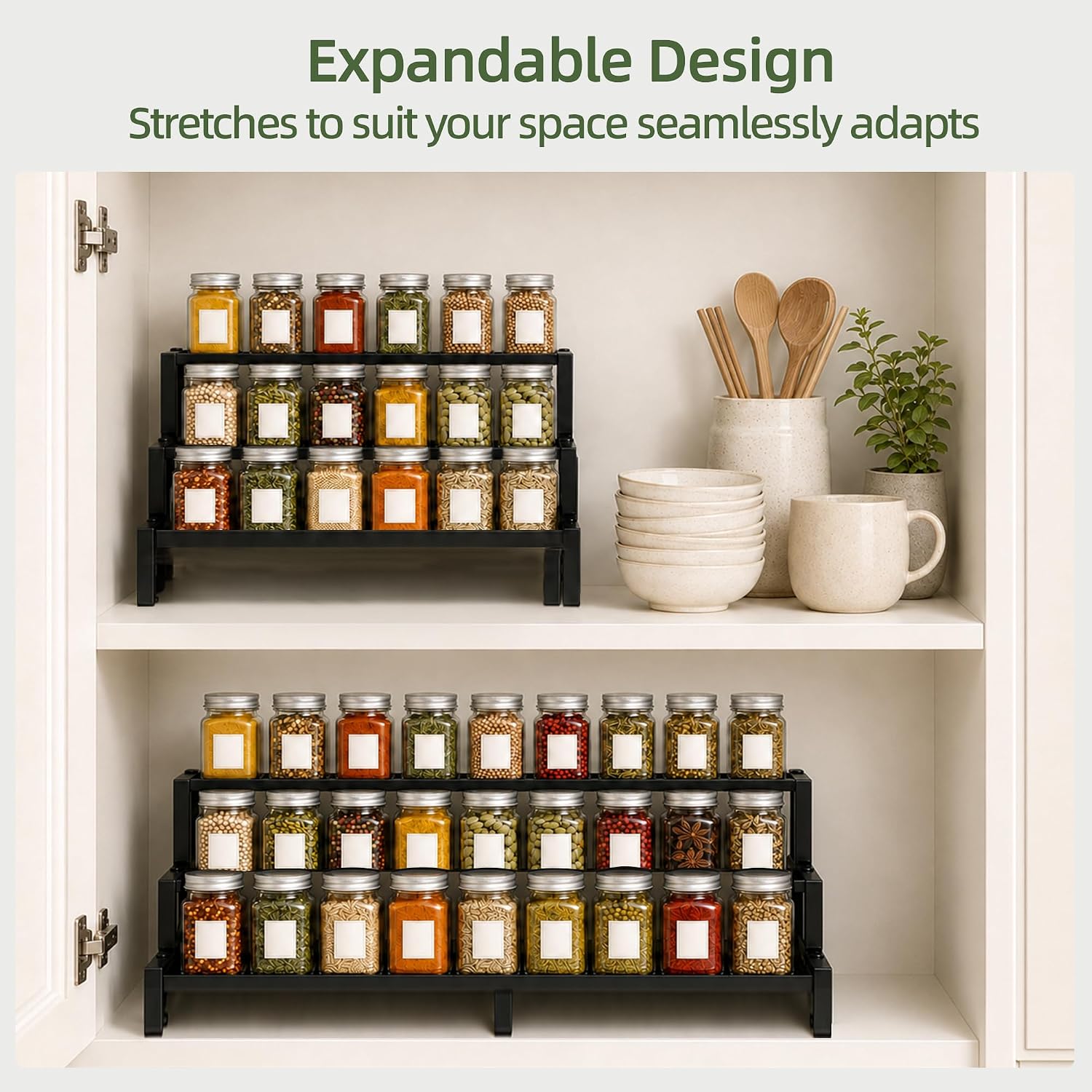 Expandable 3-Tier Spice Rack Organizer, Heavy Duty Metal, Black