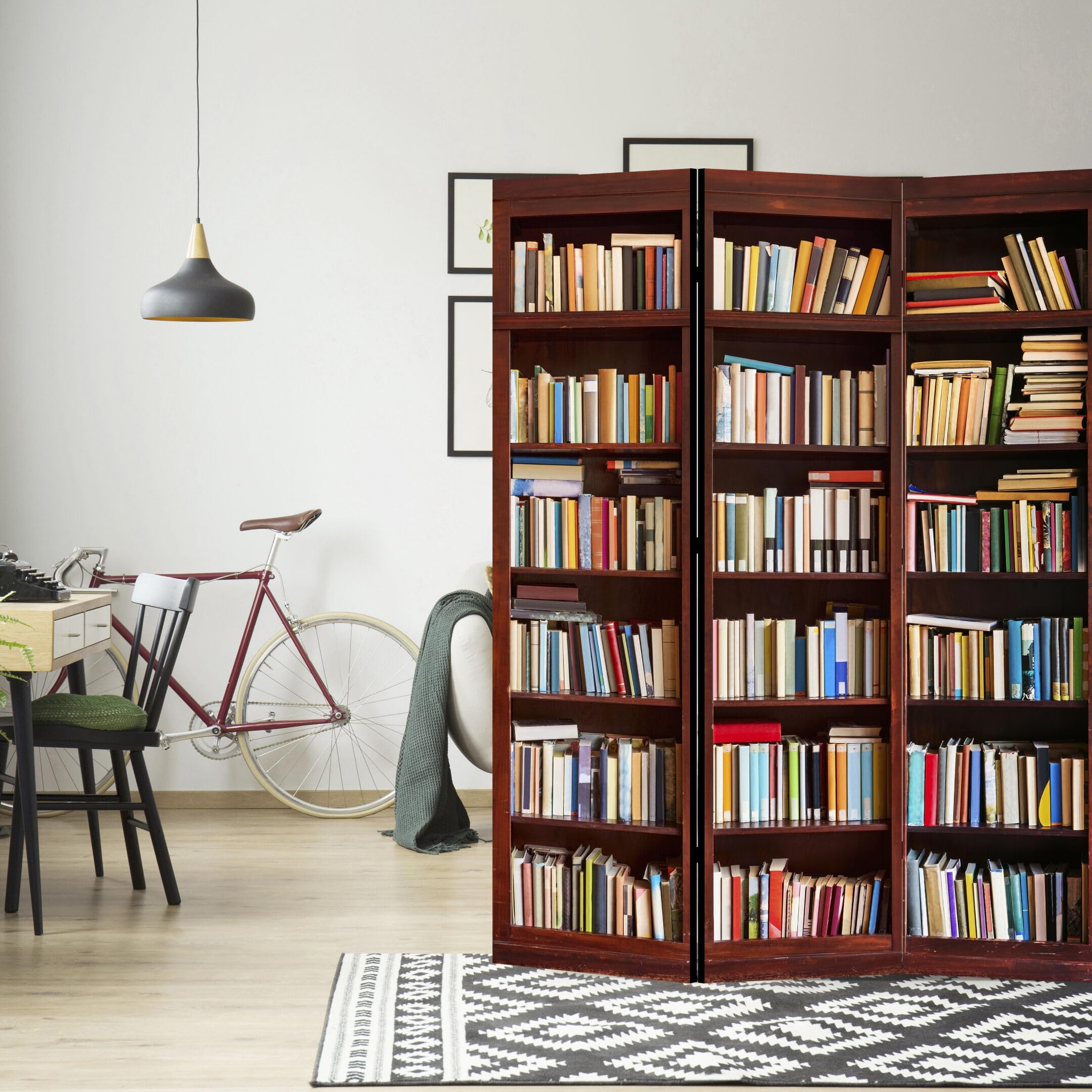 Paravent Intérieur 3 Panneaux Simple Face Pliable - Style Bibliothèque - Separateur de Pieces y Cloison de Separation - 135x172cm