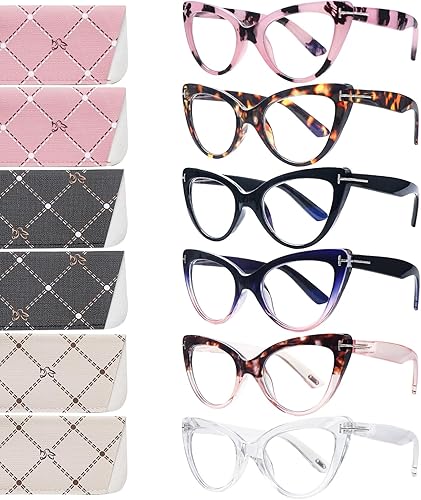 Miniatura 1 de BONCAMOR Paquete de 6 lentes de lectura de ojo de gato para mujer, bloqueo de luz azul, bisagras de resorte de gran tamaño, lectores de computadora