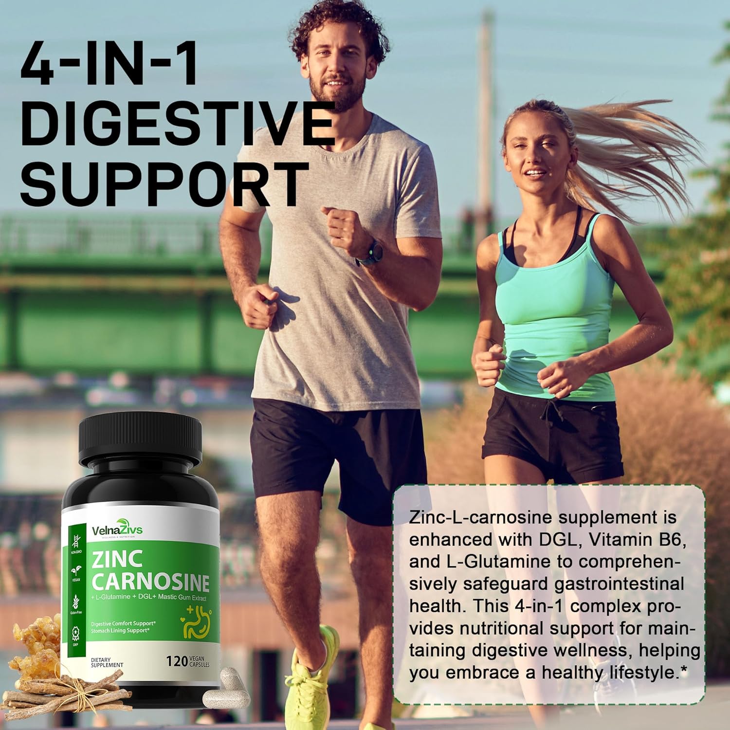 Zinc Carnosine Capsules for Stomach Support – Gut Lining & Digestive Comfort – Gentle Support for Sensitive Stomach, After Heavy Meals & Late Night Eating – Daily Gut Balance Supplement – 120 Capsules
