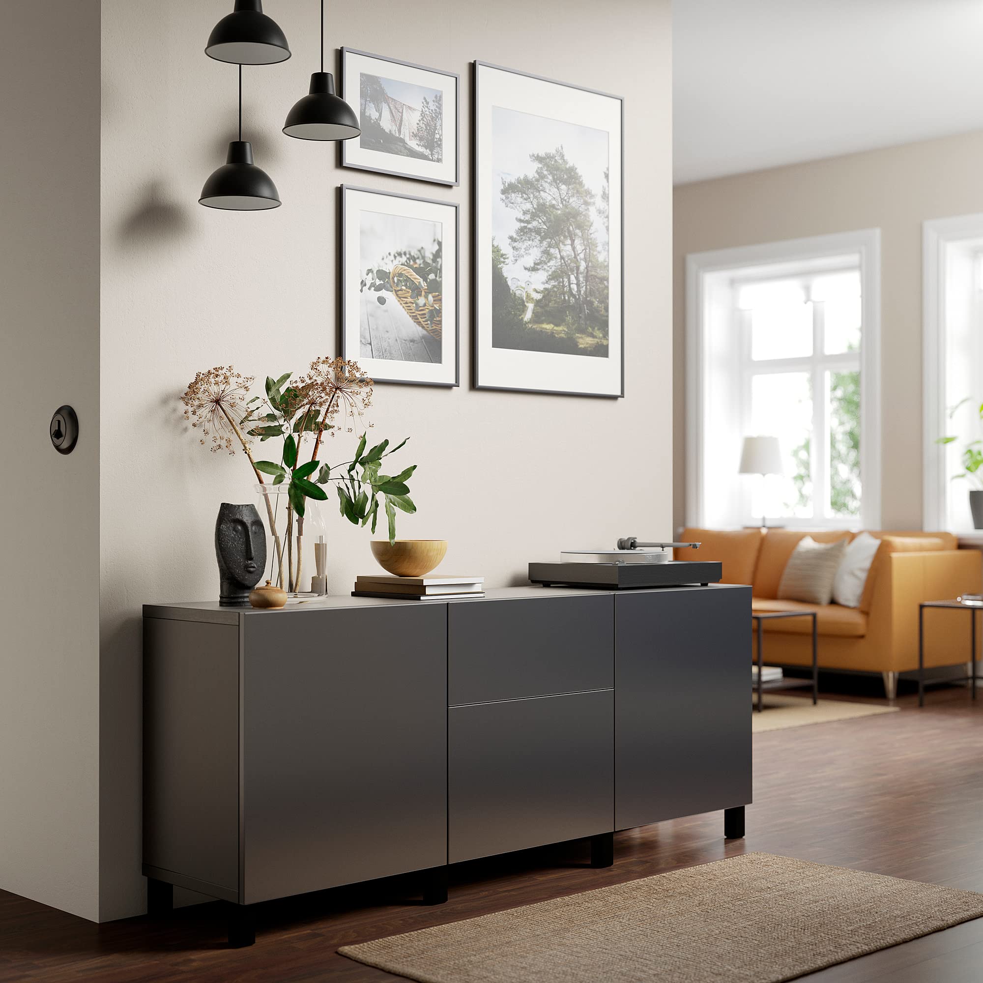 IKEA BESTA キャビネット ブラックブラウン 180x42x74 cm BESTÅ ベストー 壁取り付け式キャビネットコンビネーション
