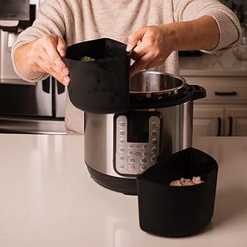 Pressure Cooker Dividers 6-Quart Silicone Liners, 2 Pc. Dividers, Reusable Cooking Accessories, Heavy Duty and Leak Resistant, Dishwasher Safe