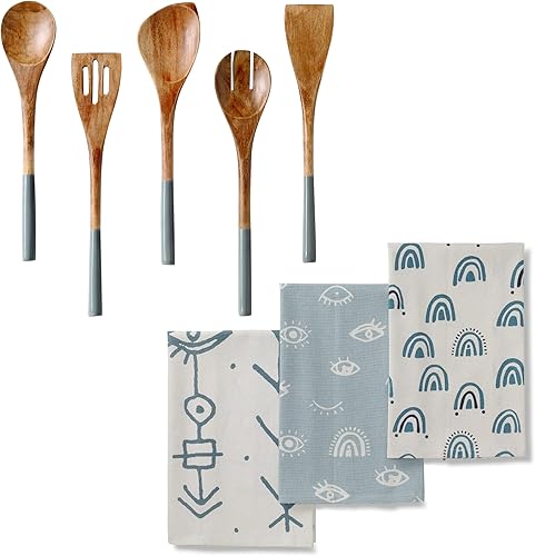 Miniatura 1 de Folkulture Juego de cucharas de madera para cocina, utensilios de cocina antiadherentes, incluye cuchara de madera, espátula, toallas de cocina o