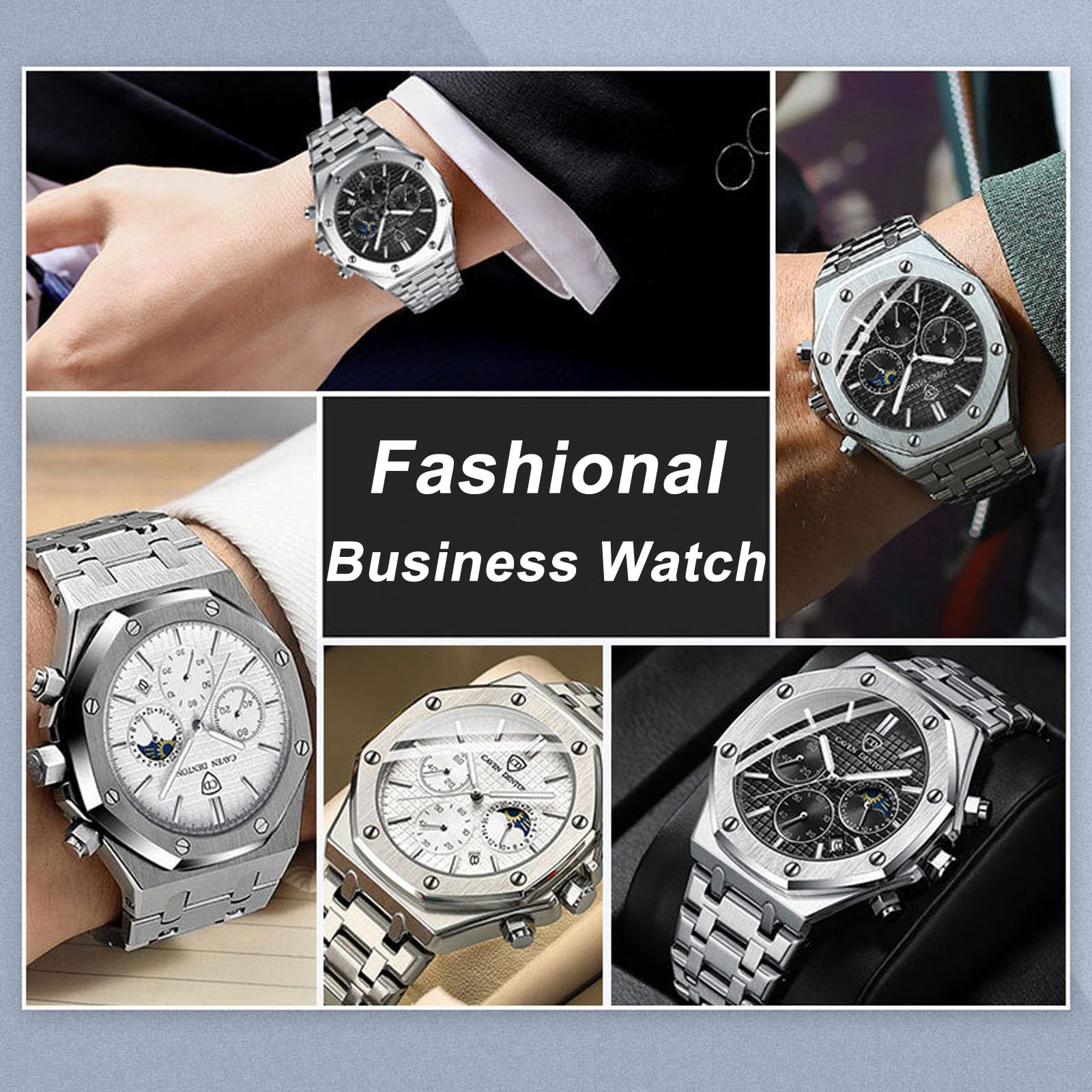 Orologio da uomo di lusso, ottagonale, classico, da lavoro, con datario, impermeabile, analogico, al quarzo, cinturino in acciaio inox, strumento di regolazione incluso