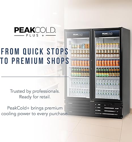 Vista 44 de PEAKCOLD+ 2-Door Upright Display Refrigerator - 25.7 Cubic Ft Energy Efficient Black Merchandiser Refrigerator With Glass Doors, White Interior &