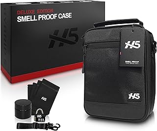 H5 Large Smell Proof Stash Box Set - Premium YKK Zippers - Odor Proof Dog Tested Bag Plus Smellproof Container, 4X Resealable Pouches, Strap, Combo Lock- Smell Proof Case/No Scent Travel Storage Bag