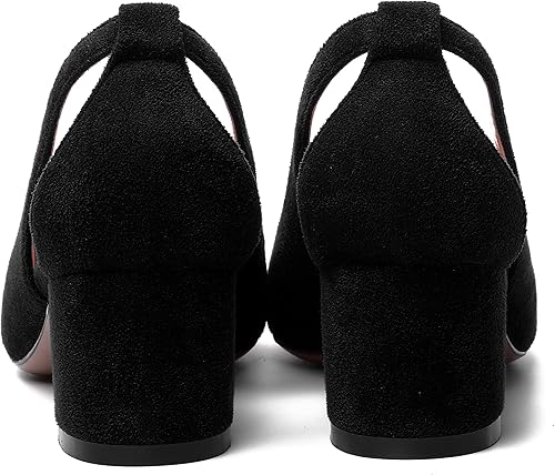 Miniatura 4 de MOVINSTEPS Vestido de bloque para mujer, sin cordones, de gamuza gruesa, puntiaguda, recortado, para oficina, tacón bajo, grueso, zapatos de tacón