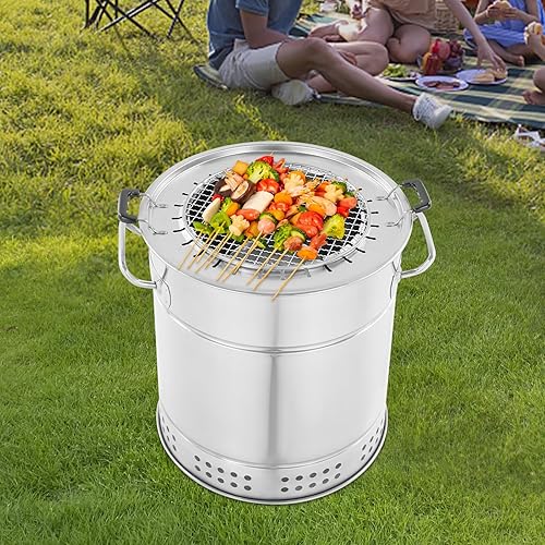 Miniatura 2 de Surround Charcoal Grill, 2-In-1 Stainless Steel Smokeless Barbecue Hanging Grill with 28 Skewers, for Camping, Picnics, Parties, Beaches (Within 8