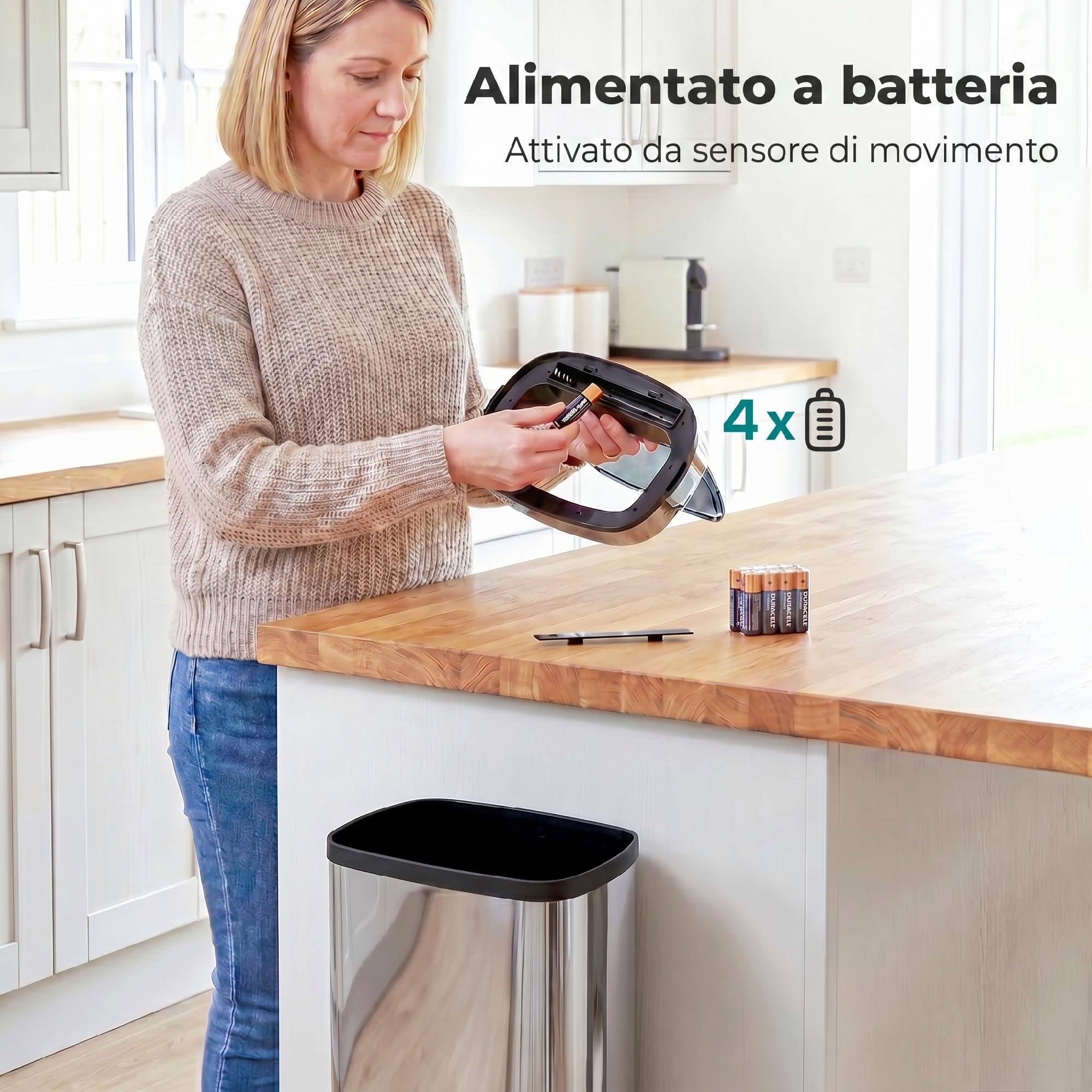 HOMCOM Cestino Spazzatura da 50L con Sensore, Pattumiera Intelligente con Apertura e Chiusura Automatica, Bidone per Rifiuti in Acciaio, 33x25x84 cm, Argento