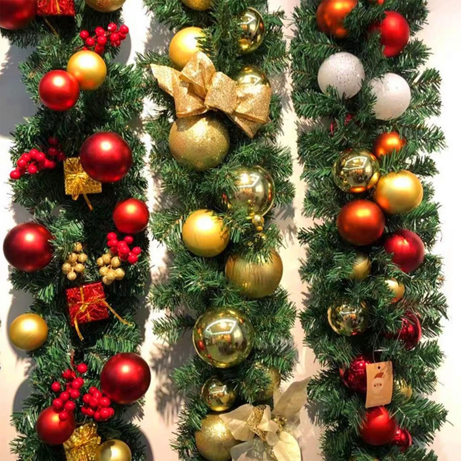 2,7m Weihnachtsgirlande zur Dekoration Dekoriert mit Blumen, Kugeln und Beeren für Herbstdekoration Treppen, Wänden, Kaminsimsen, Türen, Innen- und Außenbereichen Weihnachtskranz