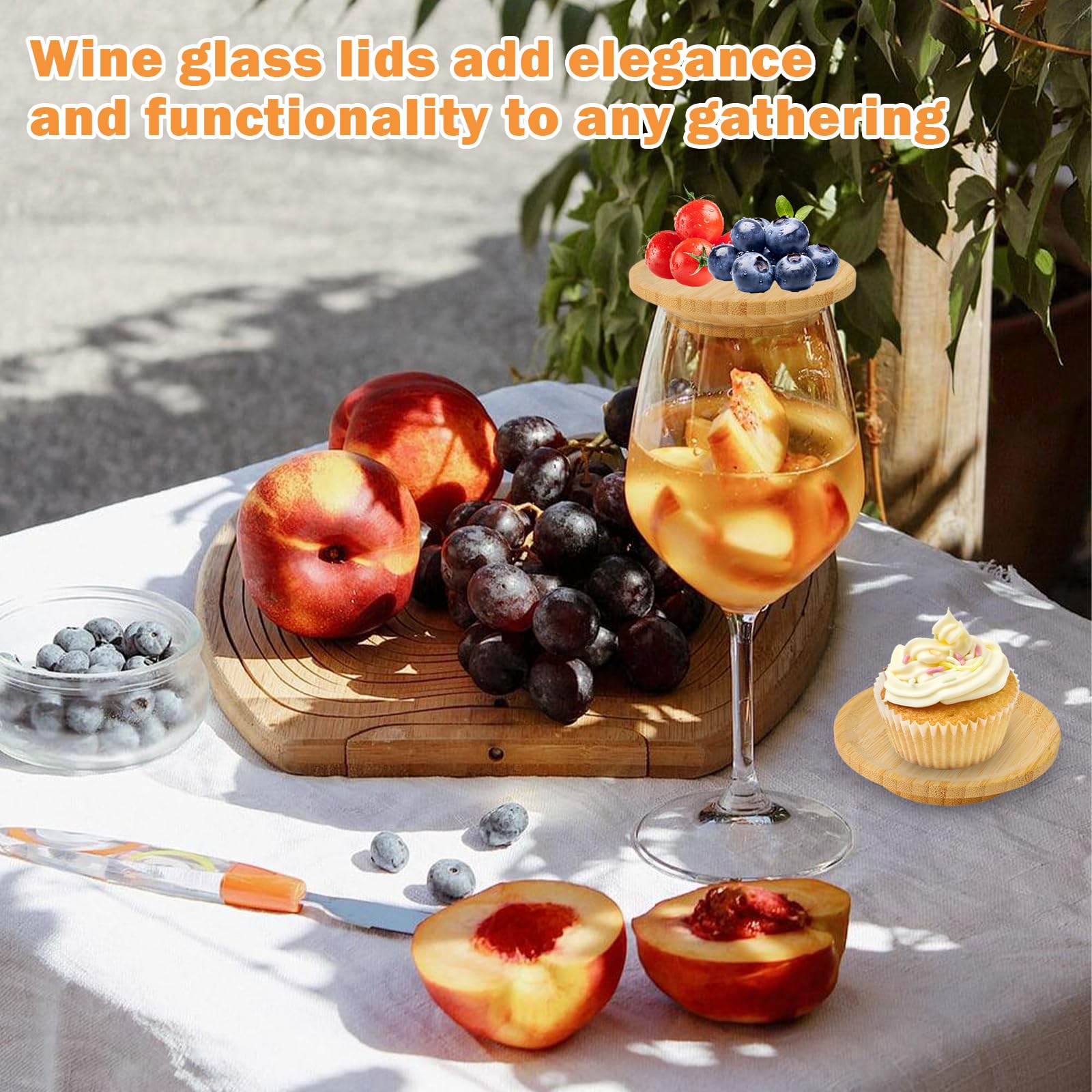 6 bicchieri da vino in legno, decorazione per bicchieri da vino, topper in legno, per dolci, piatti da antipasto