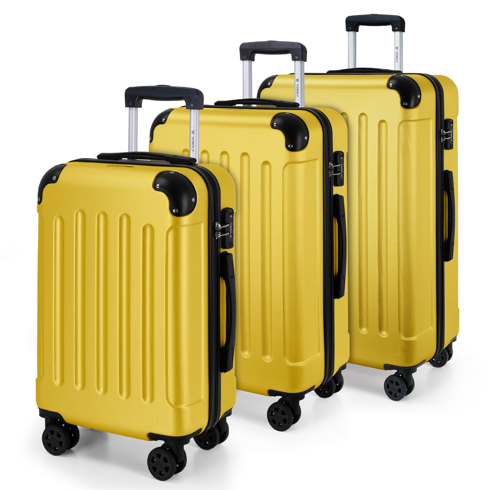 YONSLY Gepäck Reisekoffer, Trolley Rollkoffer Handgepäck, Hartschalenreisekoffer mit 360° Lenkrollen, Zahlenschloss, Mehrstufiger Teleskopgriff