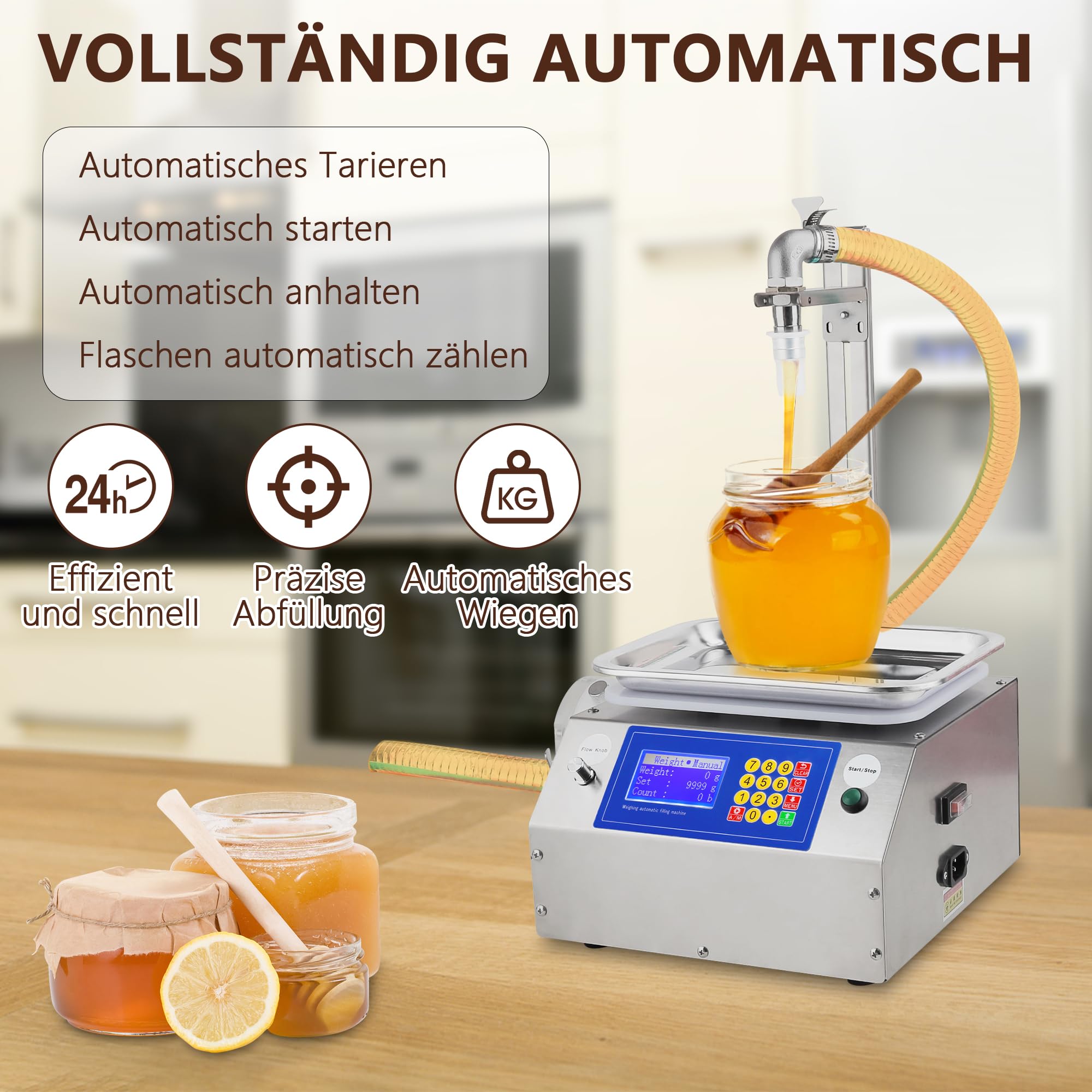 Macchina di riempimento / Macchina di riempimento automatico, macchina di riempimento per bottiglie da 10 a 10000 g, con pompa da 200 W, macchina commerciale per il riempimento di miele