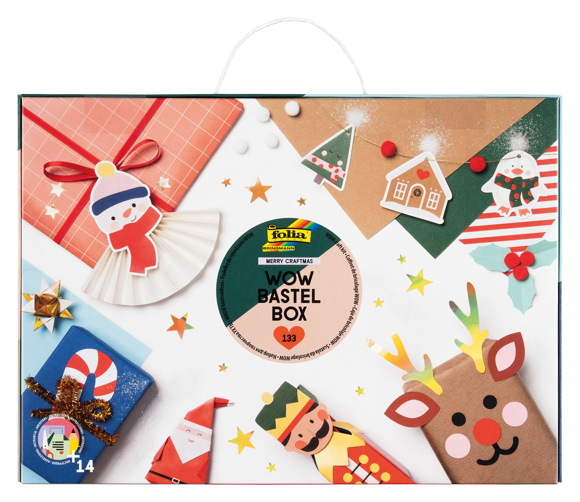 folia 923 Wow Craft Box Merry CRAFTMAS, Craft Case 133 Pieces with Paper, Craft Card, Stickers, Accessories and Instructions (English Language not Guaranteed)